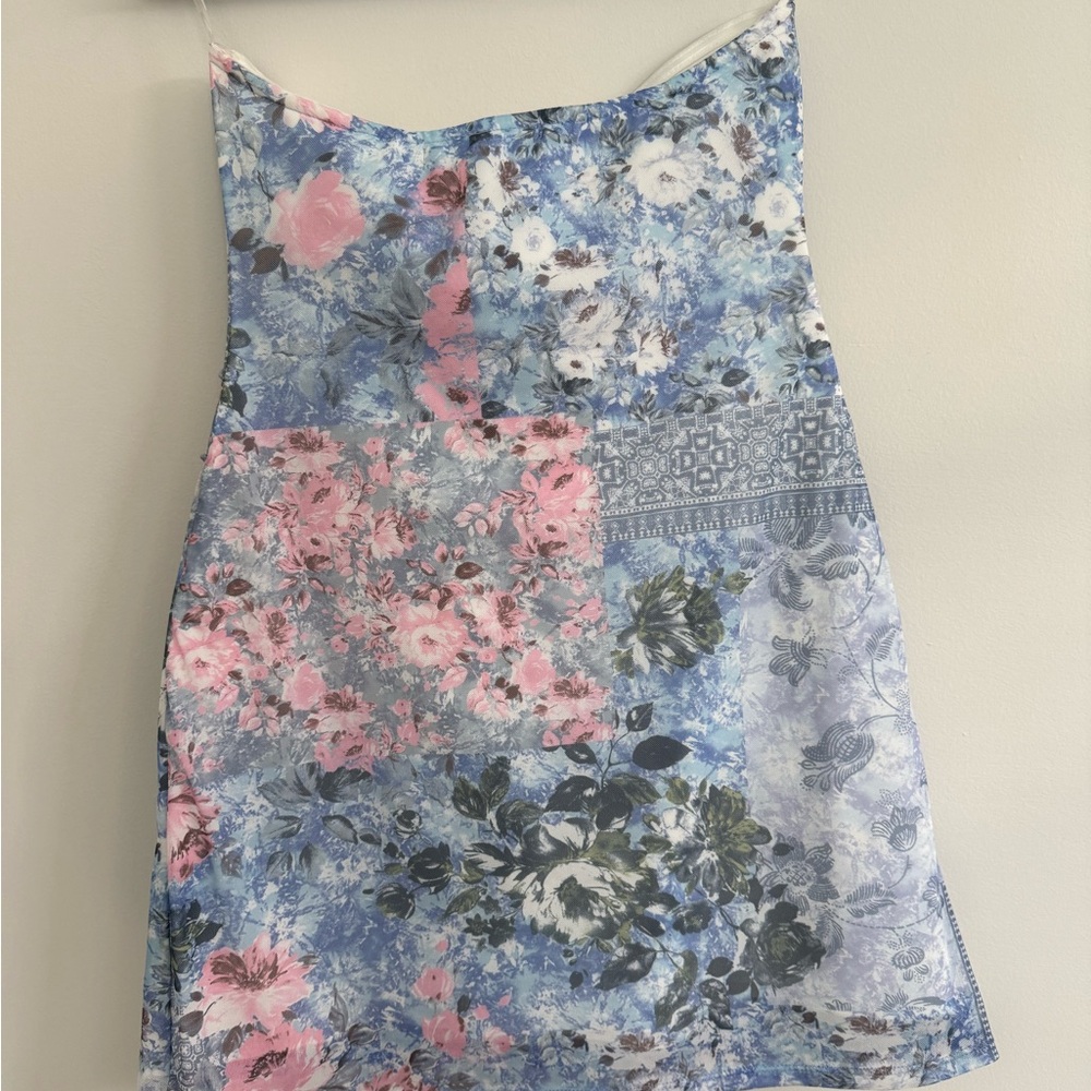 Altar'd State Strapless Floral patchwork Mini Dre… - image 3